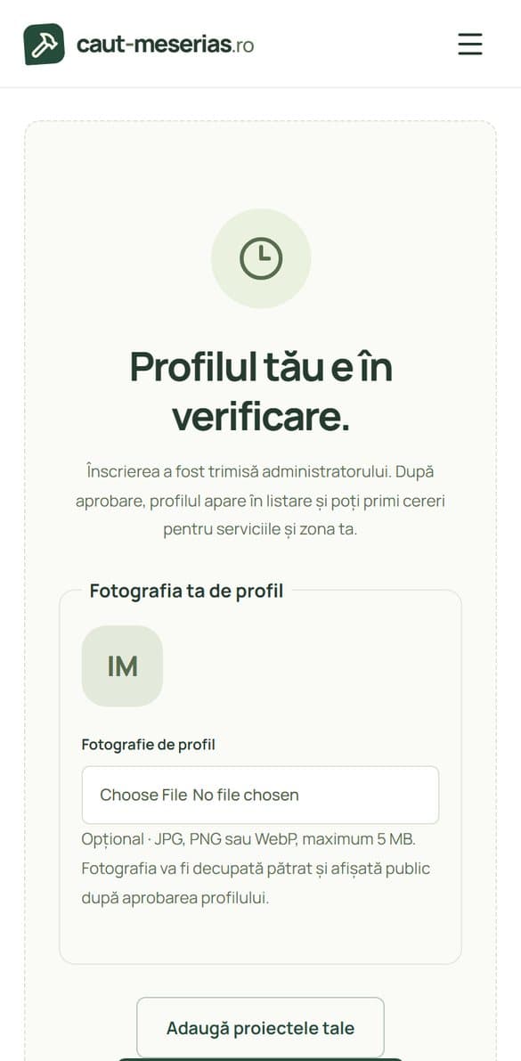 Captură orientativă a ecranului de confirmare după înscriere