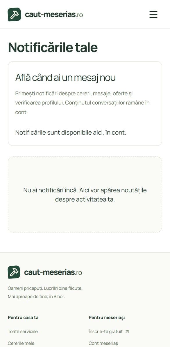 Pagina Notificările tale, cu caseta despre alerte și lista de notificări