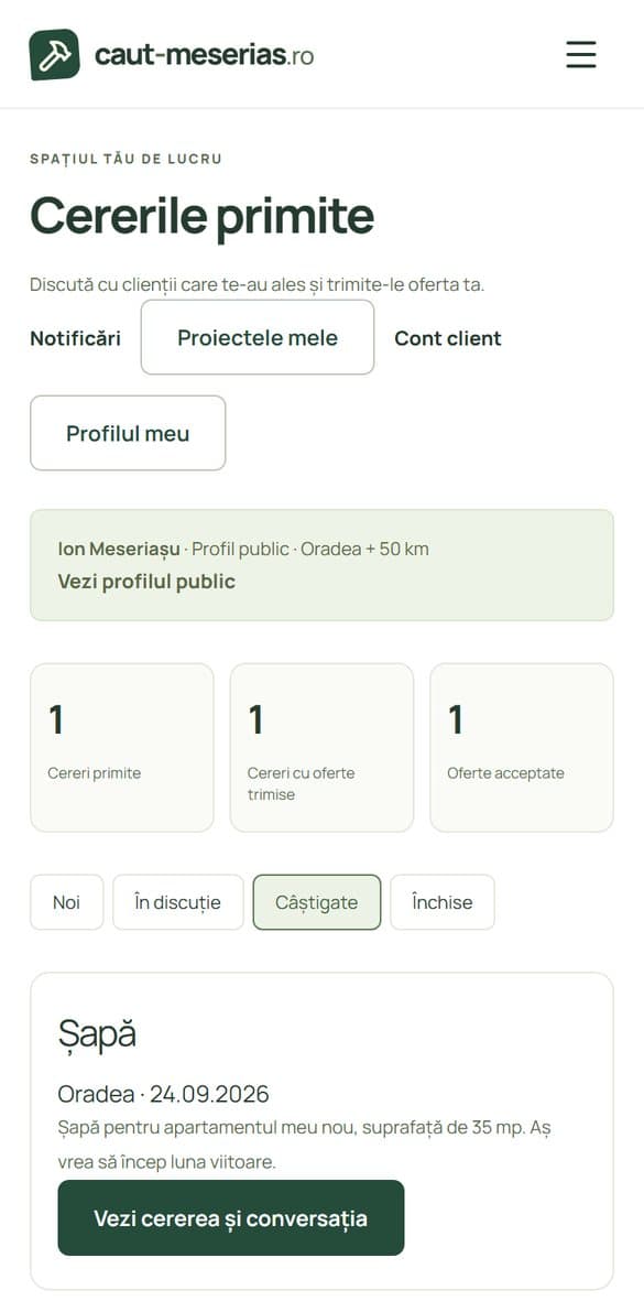 Contul de meseriaș cu lista Câștigate selectată