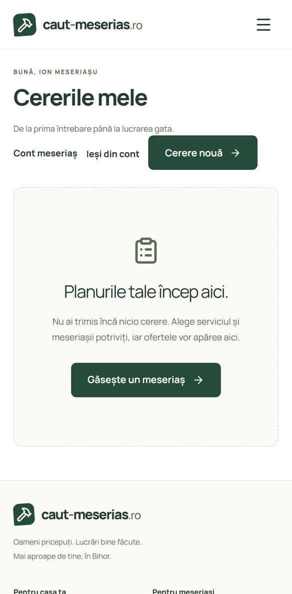 Pagina Cererile mele cu butonul Ieși din cont